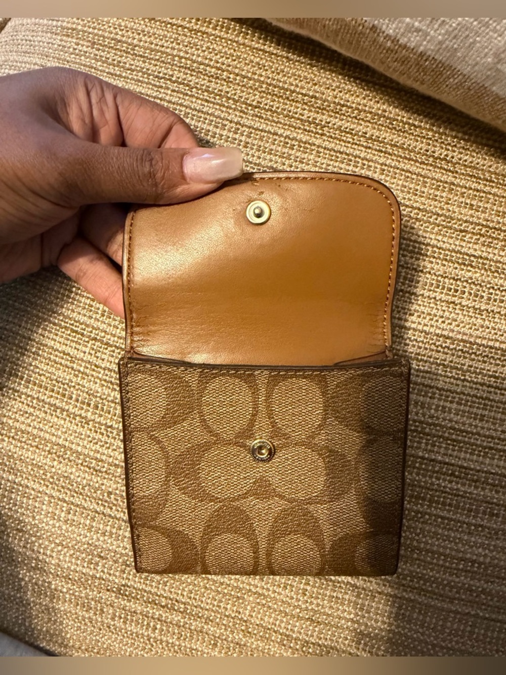 Coach Brown Leather and Canvas Compact Wallet - Picture 7 of 8